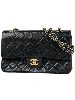 Chanel Shoulder Bag Quilted Double Flap CC Logo Leather Black